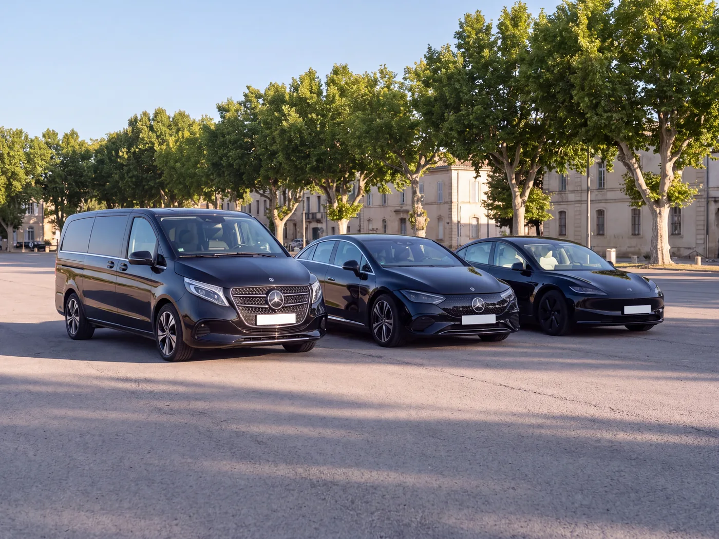 Yago VTC's Tesla, Mercedes EQE and Mercedes people carrier